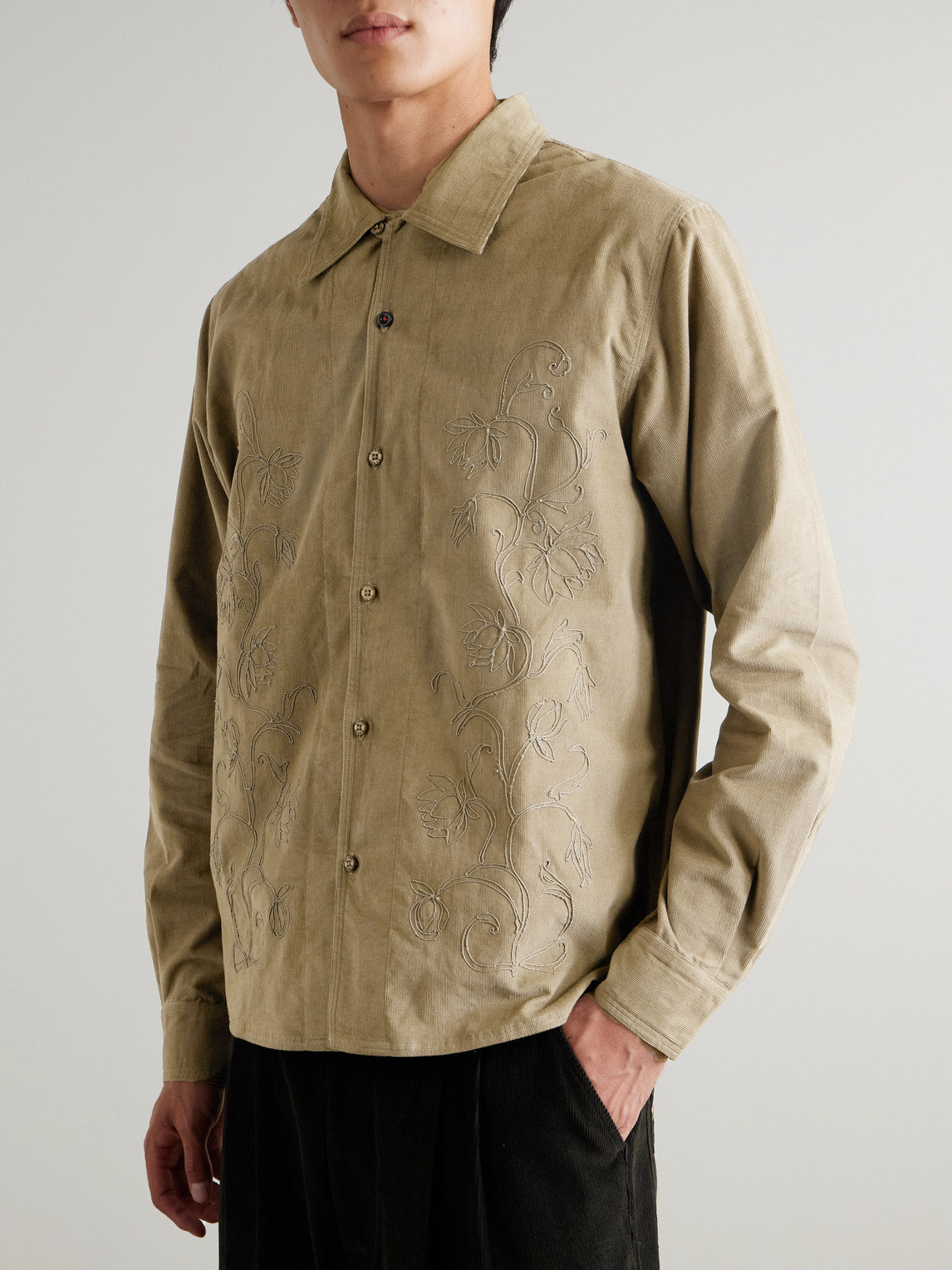 Kardo Chintan Embroidered Cotton Shirt In Brown