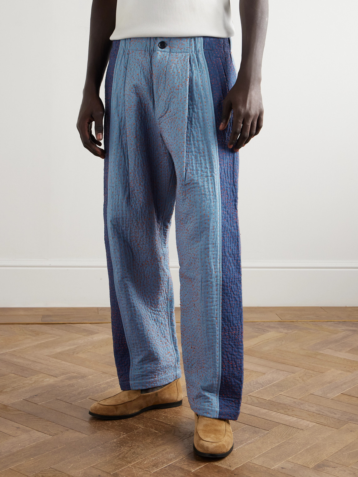  Kardo - Taka Straight-leg Embroidered Cotton Trousers - Men - Blue - S 