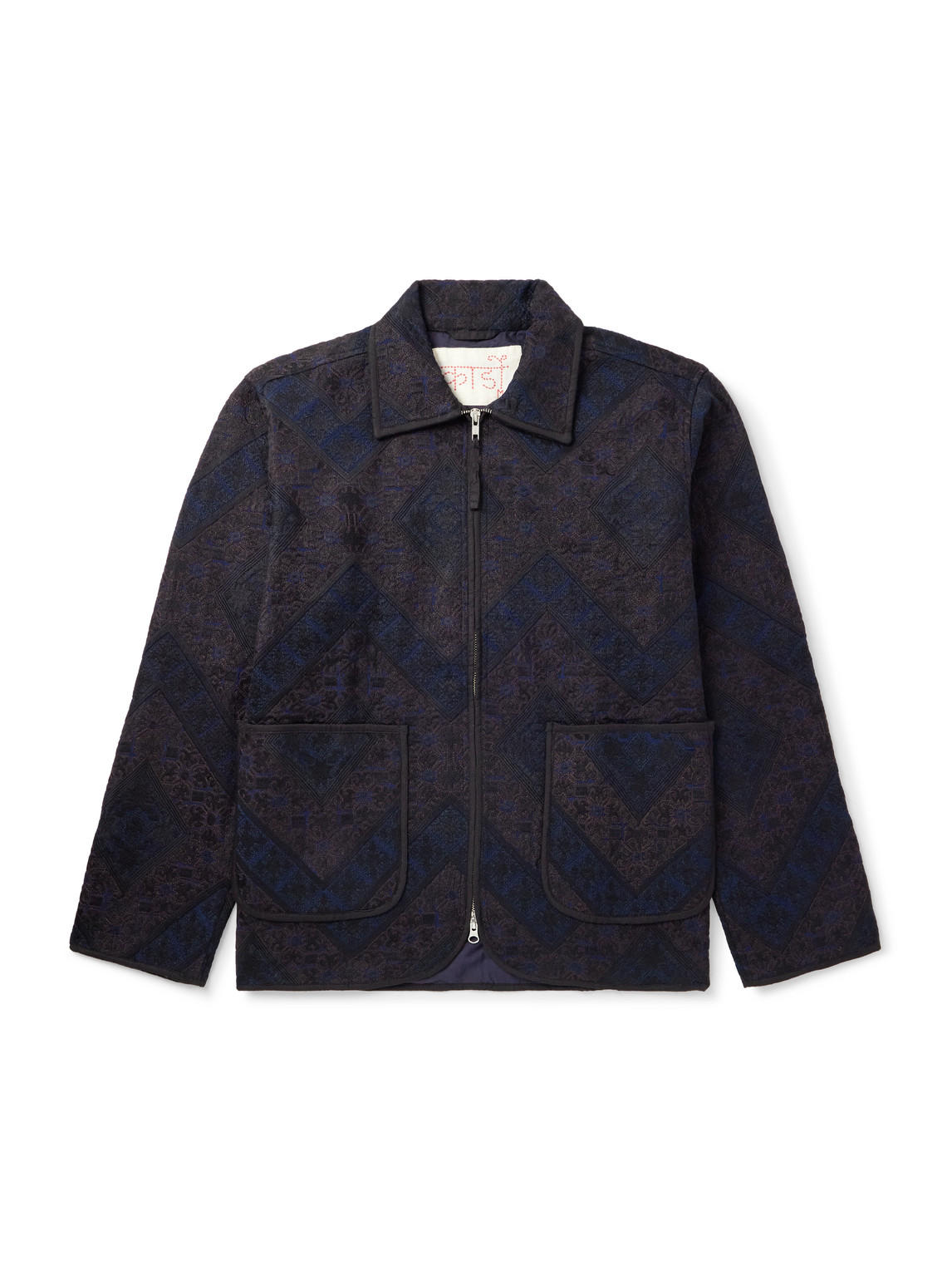 Kardo Paiwand Studio Amardeep Embroidered Cotton-herringbone Jacket In Blue
