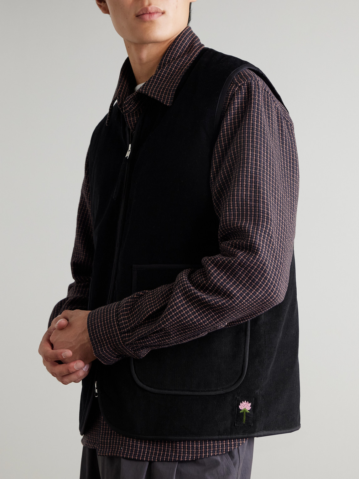 Kardo Chota Embroidered Cotton-corduroy Gilet In Black