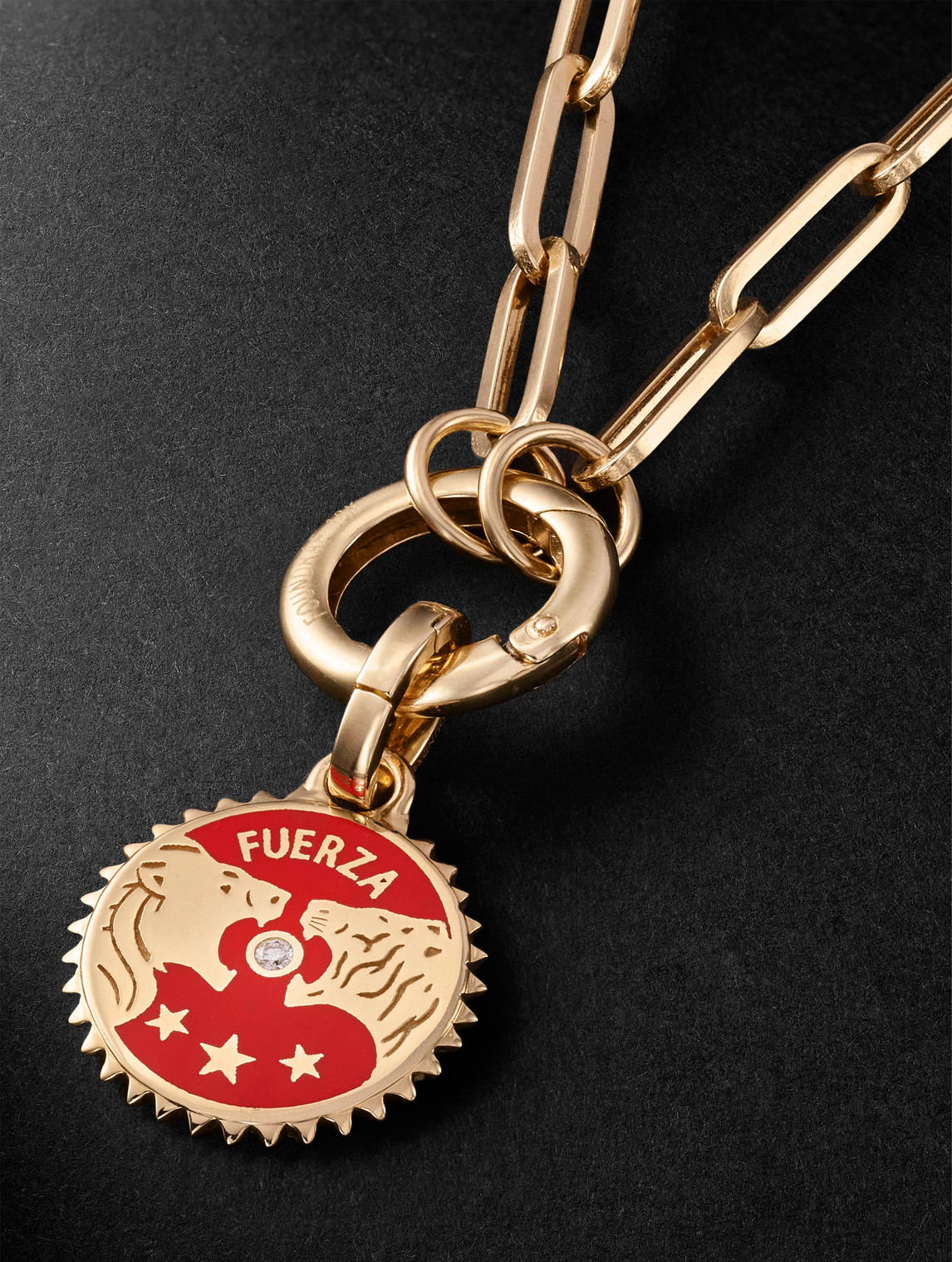 Foundrae Solar, Lunar And Classic Fob Open Clip 18-karat Gold, Enamel Diamond Pendant Necklace In Gold