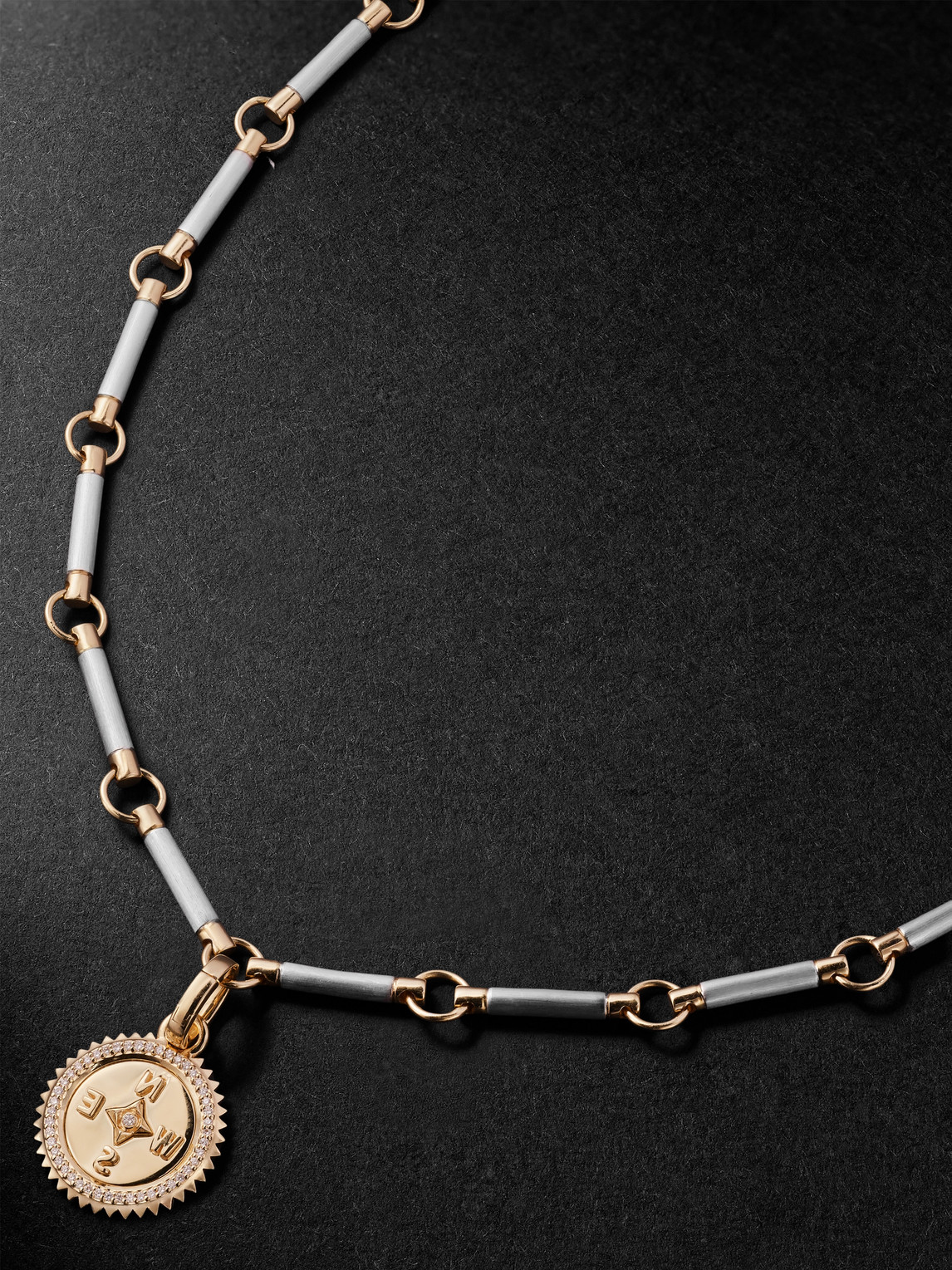 Foundrae Element Internal Compass Rhodium-plated 18-karat White And Yellow Gold Diamond Pendant Necklace
