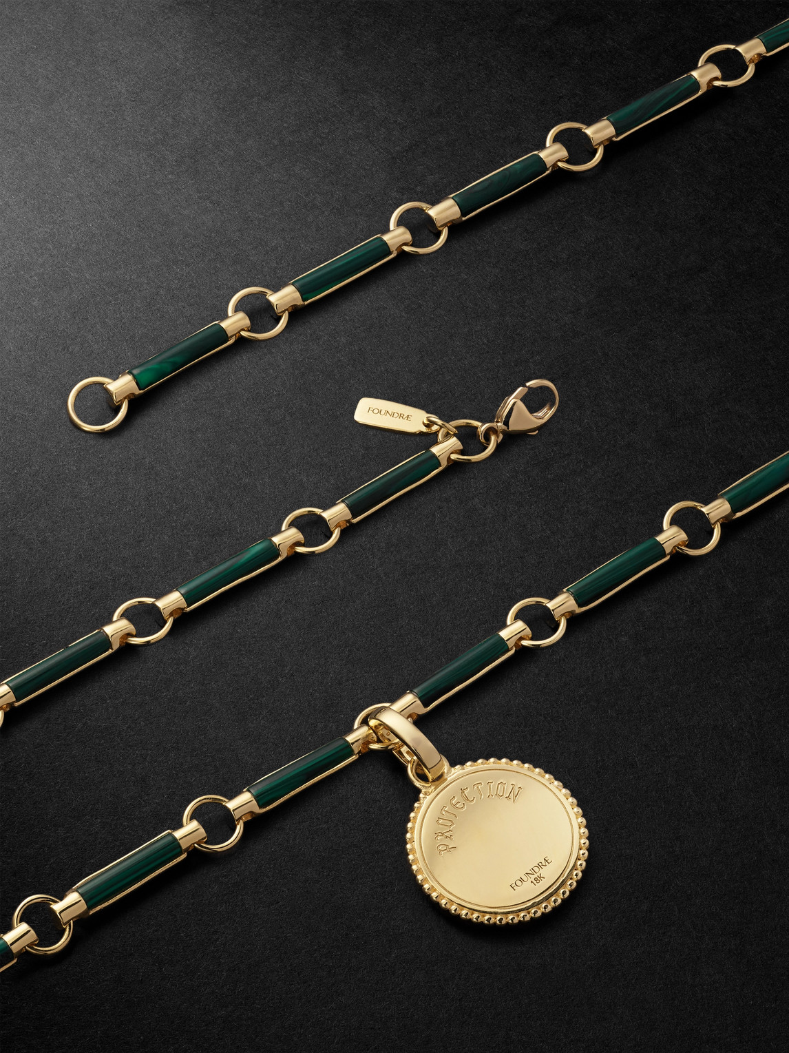 Foundrae Element Protection 18-karat Gold, Malachite And Diamond Pendant Necklace In Green