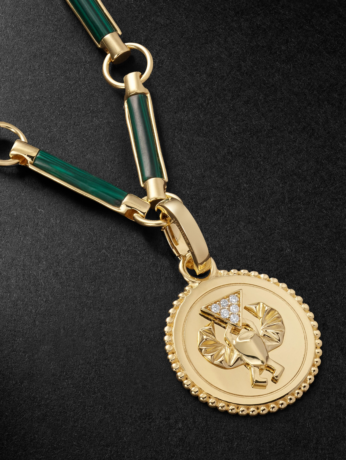 Foundrae Element Protection 18-karat Gold, Malachite And Diamond Pendant Necklace In Green