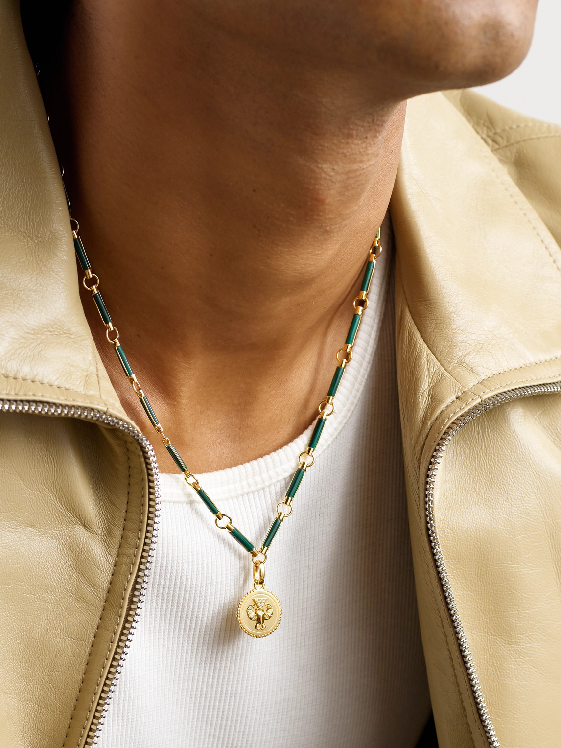 Foundrae Element Protection 18-karat Gold, Malachite And Diamond Pendant Necklace In Green