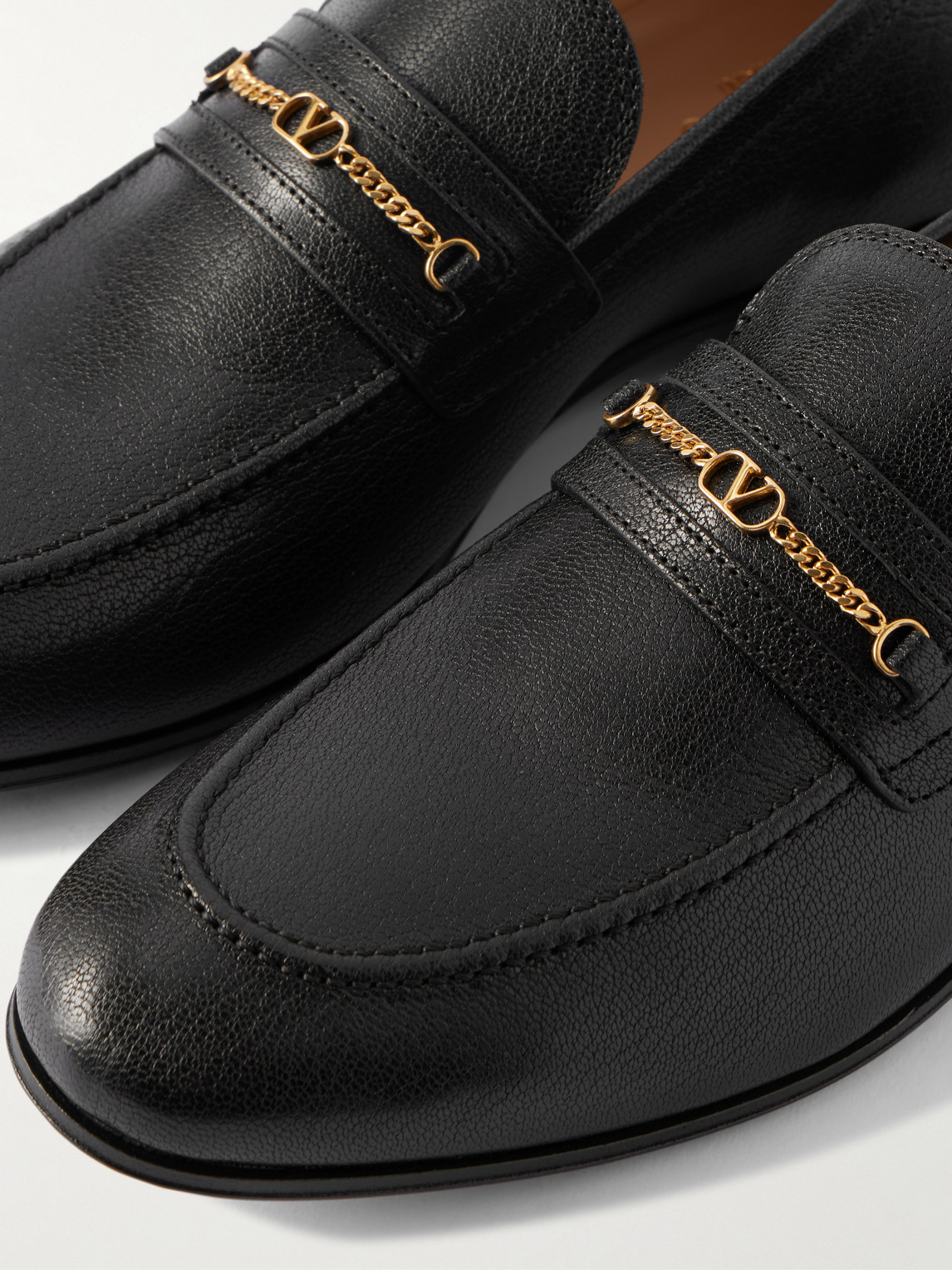 Valentino Logo-embellished Full-grain Leather Loafers