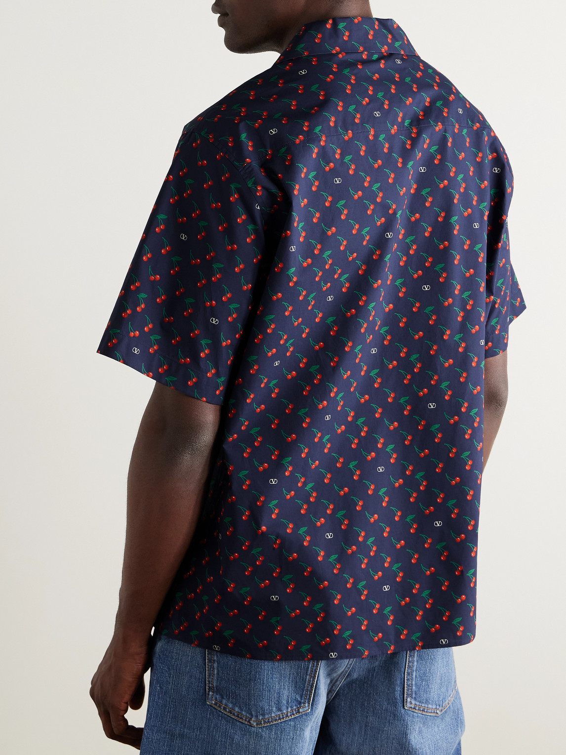 Valentino Garavani Bowling Shirt With Cherryfic Print In Blue