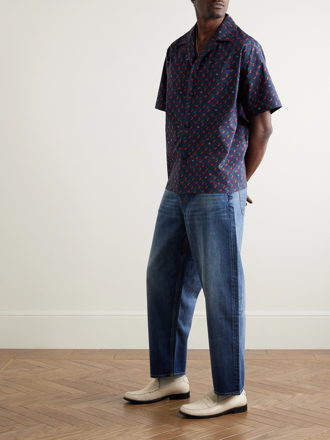 Valentino Garavani Bowling Shirt With Cherryfic Print In Blue