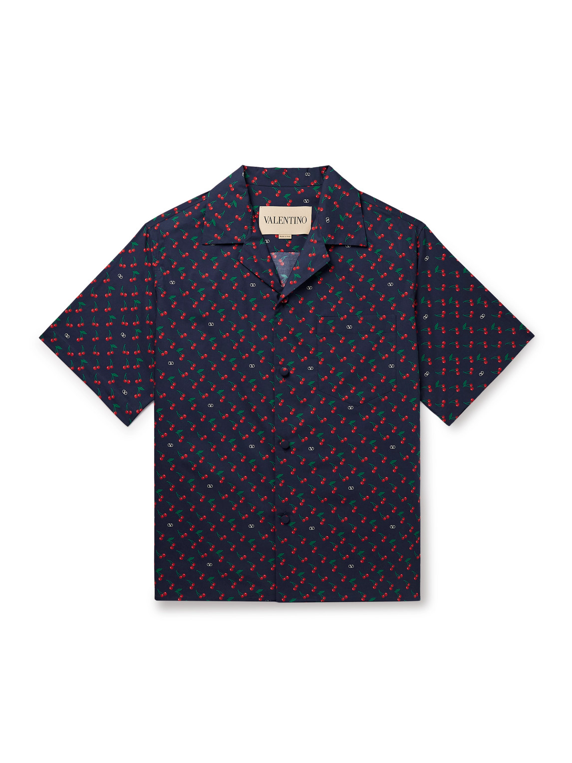 Valentino Garavani Bowling Shirt With Cherryfic Print In Blue