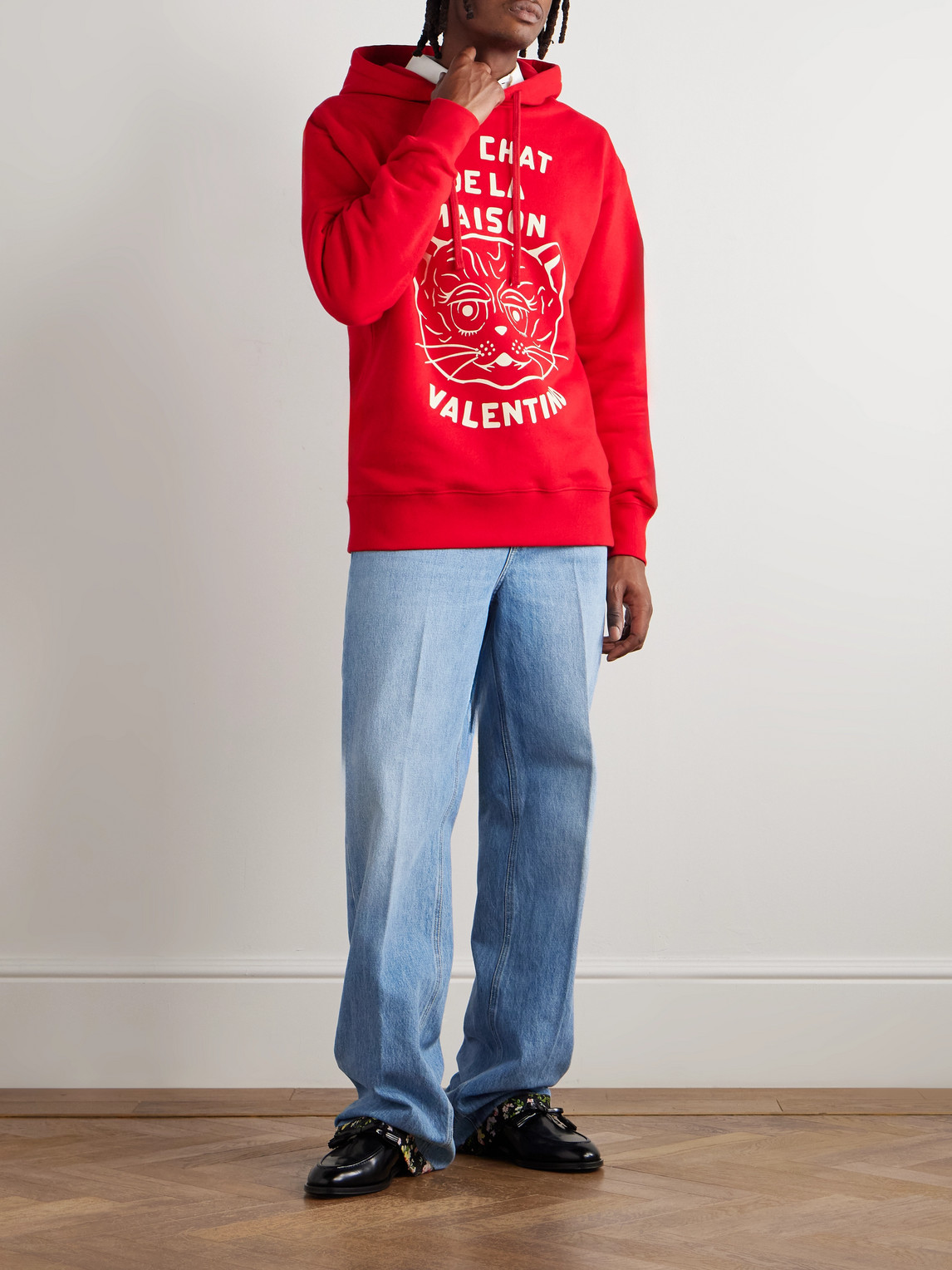 Valentino Cotton Sweatshirt With Hood And Graphic Print In Red