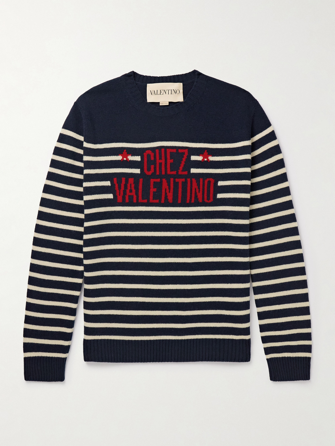 Valentino Garavani Logo-Intarsia triped Virgin Wool weater - Men