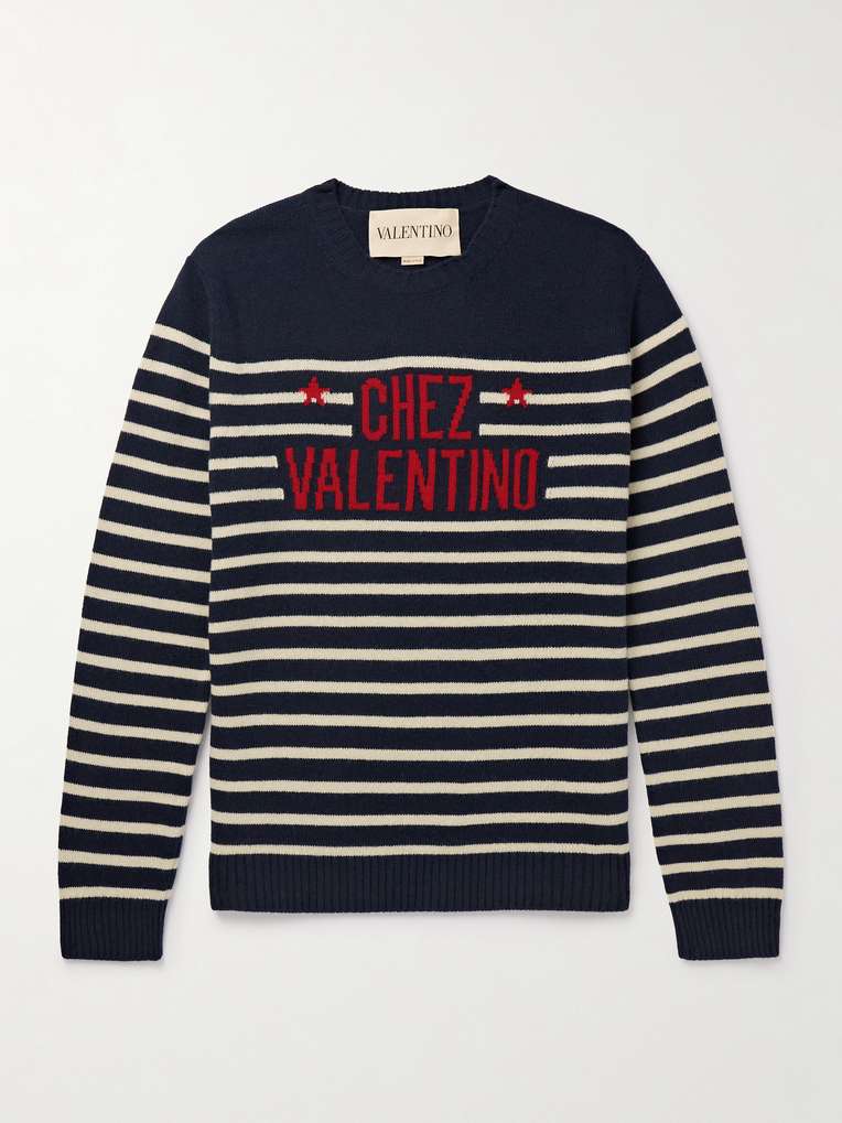 Valentino Garavani — Logo-Intarsia Striped Virgin Wool Sweater