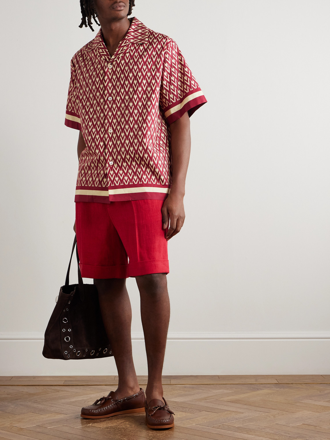 Valentino Camp-collar Printed Cotton-twill Shirt In Pink