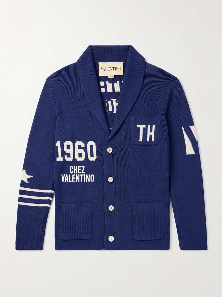 Valentino Garavani — Chez Valentino Slim-Fit Shawl-Collar Intarsia Wool Cardigan