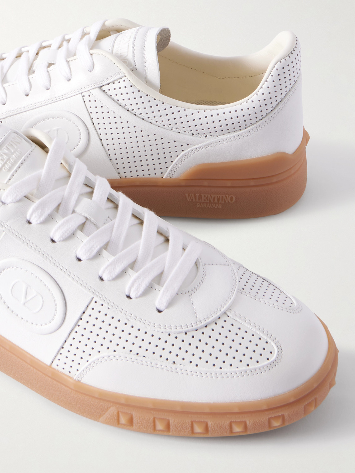 Valentino Garavani Perforated Calf Nappa Leather Sneakers In White