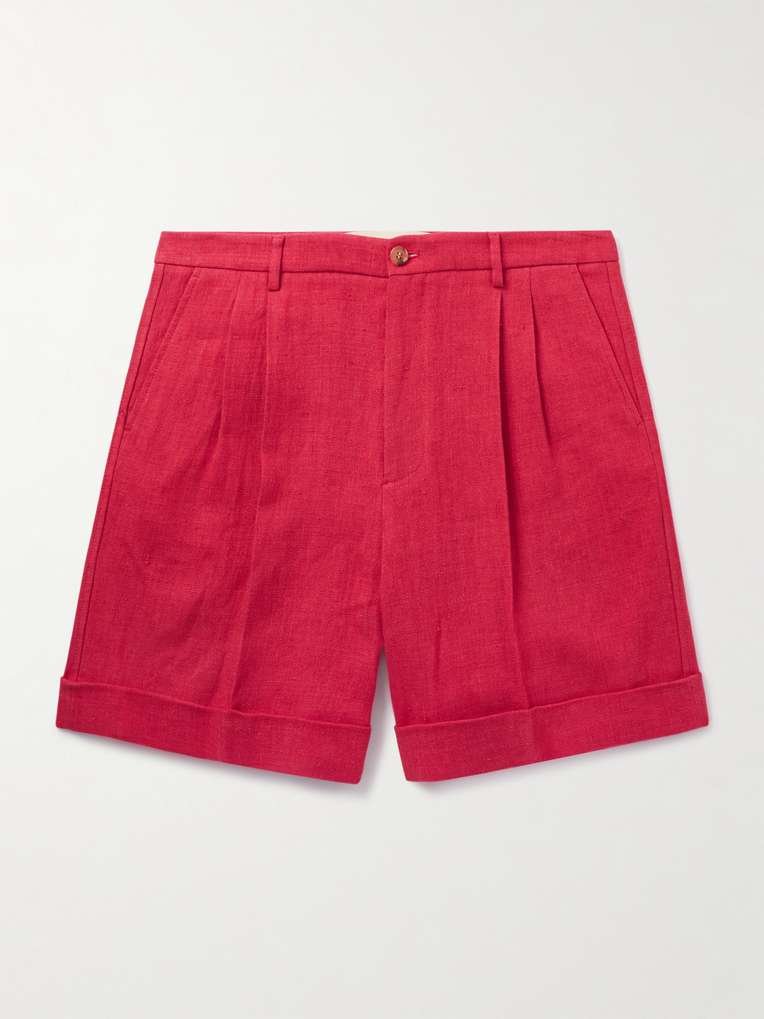 Valentino Garavani — Straight-Leg Pleated Linen Bermuda Shorts