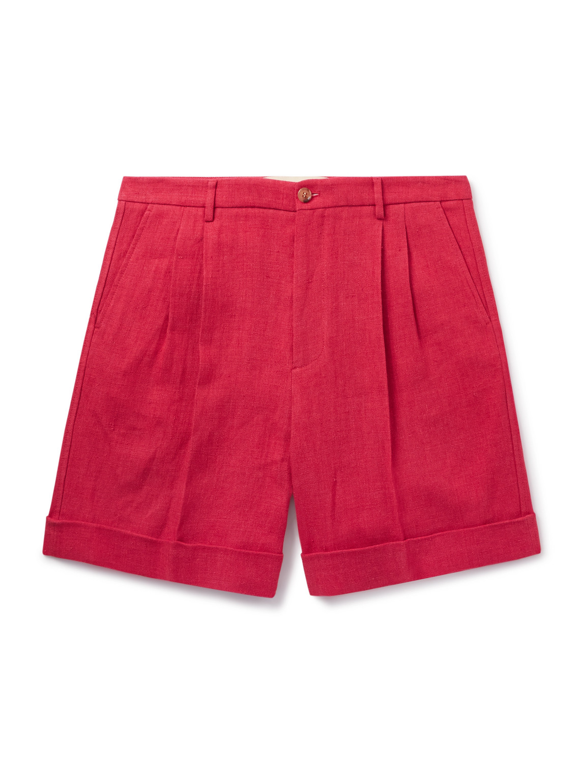 Valentino Straight-leg Pleated Linen Bermuda Shorts In Red