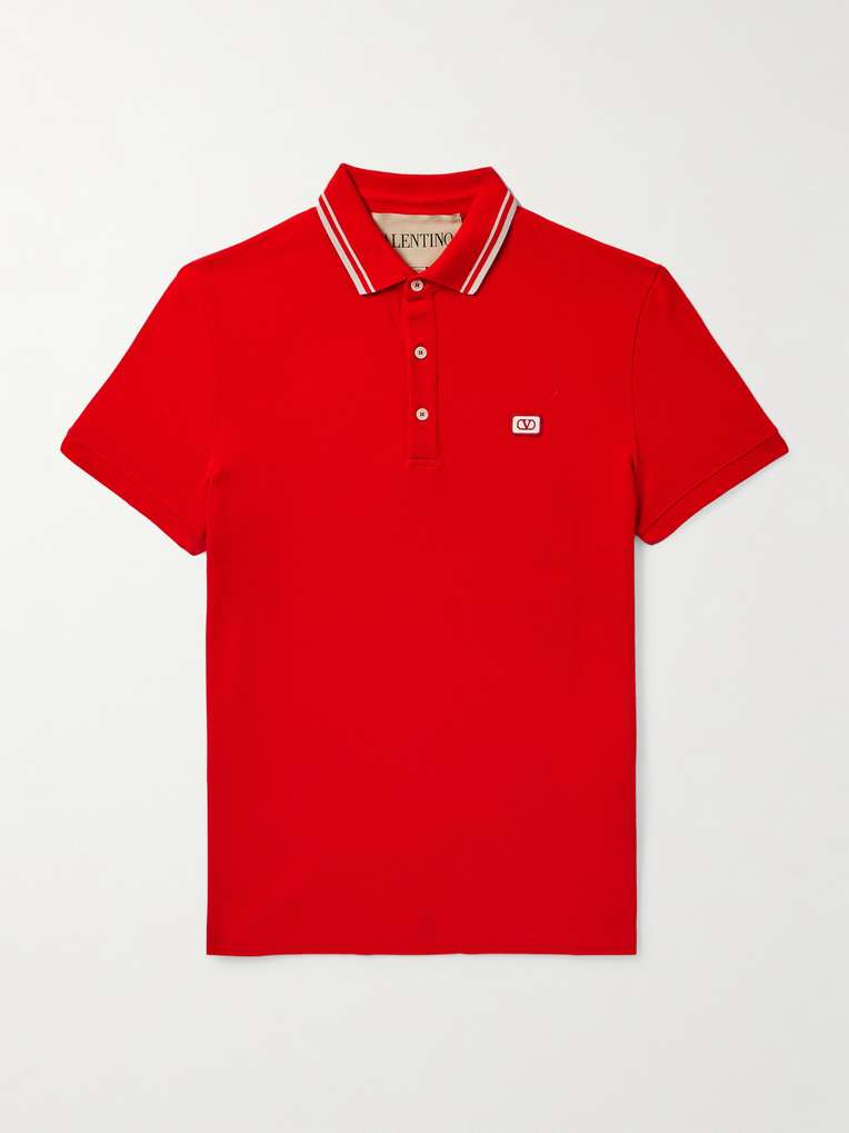 Valentino Garavani — Logo-Appliquéd Striped Cotton-Piqué Polo Shirt