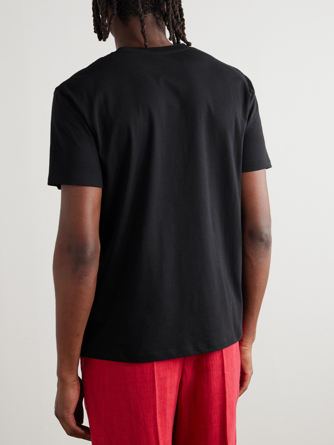 Valentino Garavani Black Crewneck T-shirt With Logo Patch On The Front In Cotton Man In Black