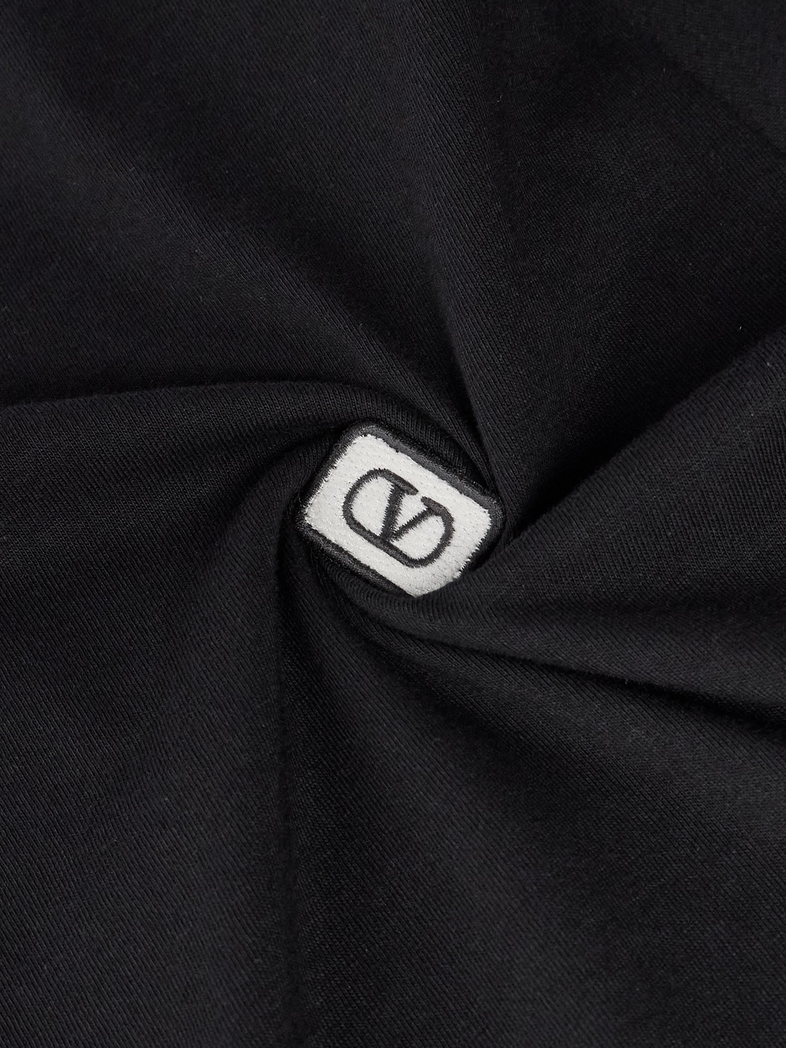 Valentino Garavani Black Crewneck T-shirt With Logo Patch On The Front In Cotton Man In Black