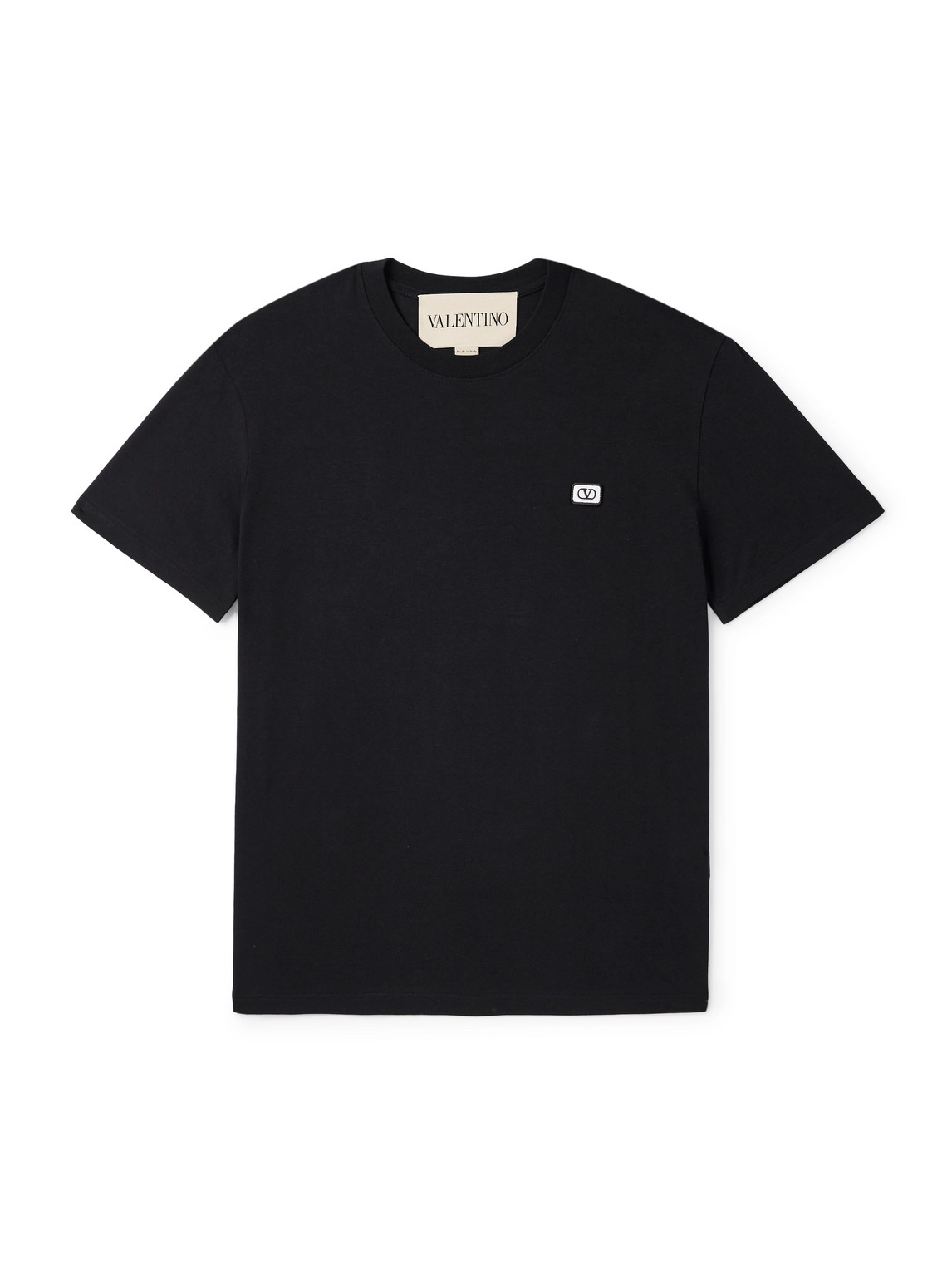 Valentino Logo-appliquéd Cotton-jersey T-shirt In Black