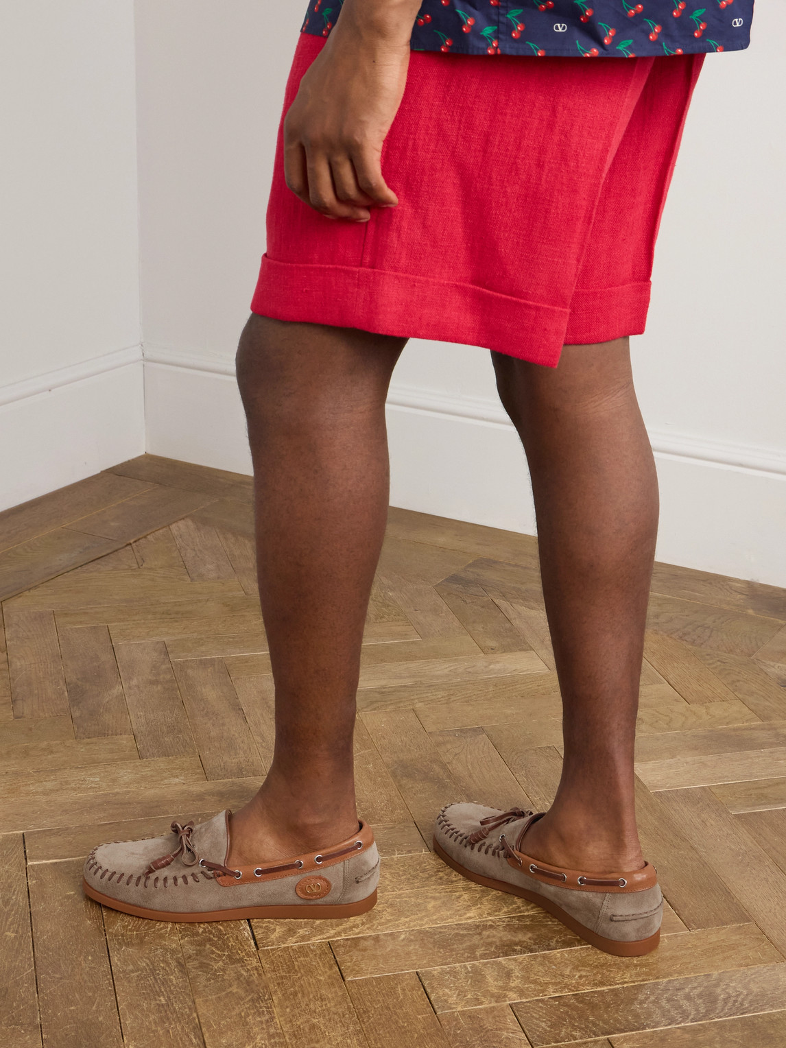 Valentino Palm Avenue Suede And Leather Loafers In Brown