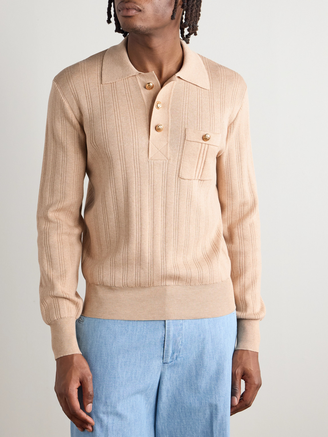 Valentino Garavani Fine-knit Polo Jumper In Neutral