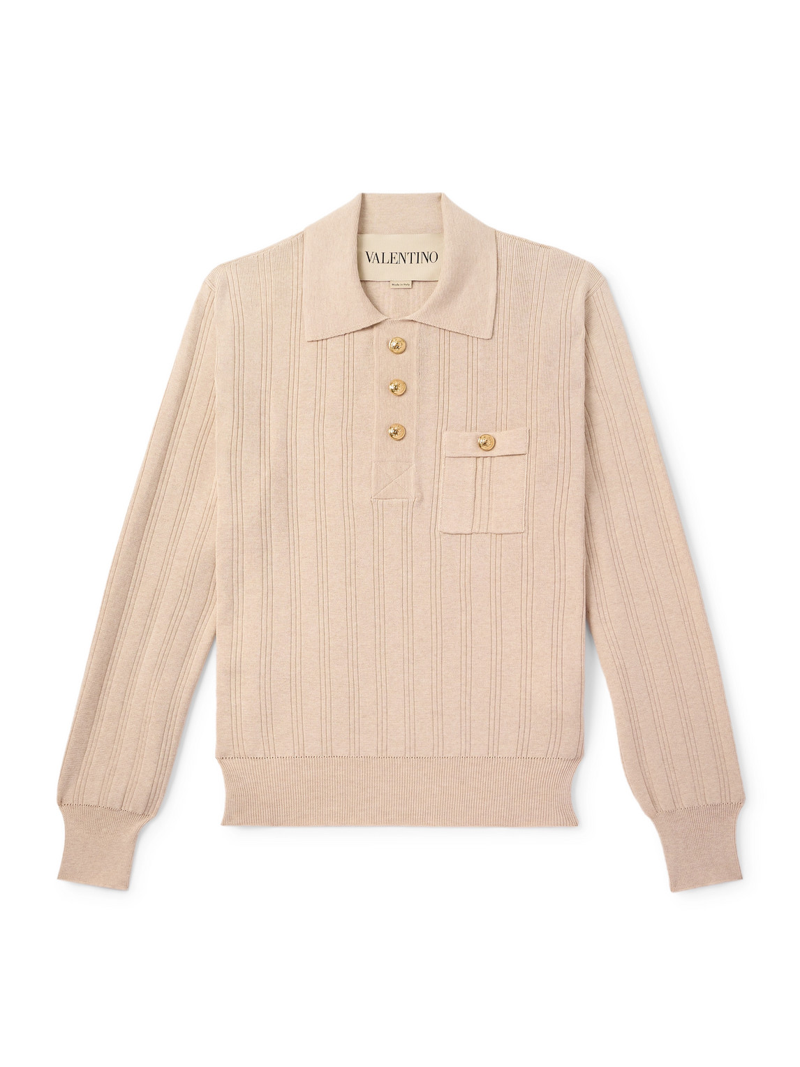 Valentino Ribbed Cotton Polo Shirt In Neutral