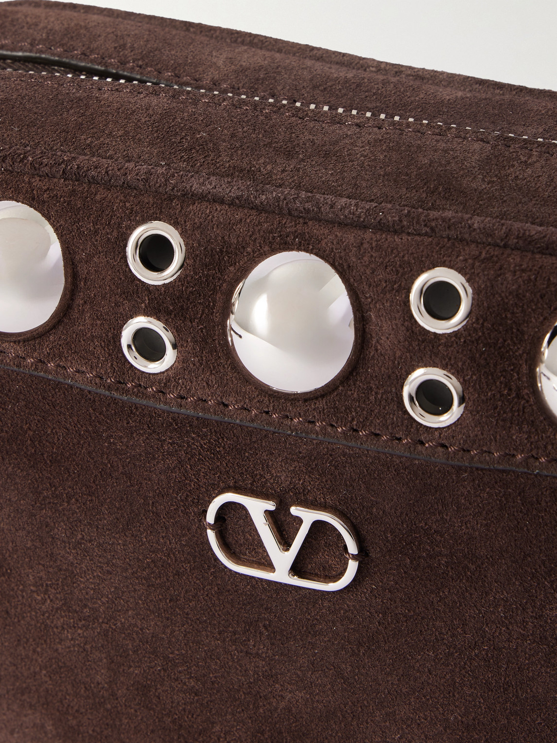 Valentino Garavani Dome-shaped Crossbody Bag With Metallic Eyelets And Adjustable Strap In Brown