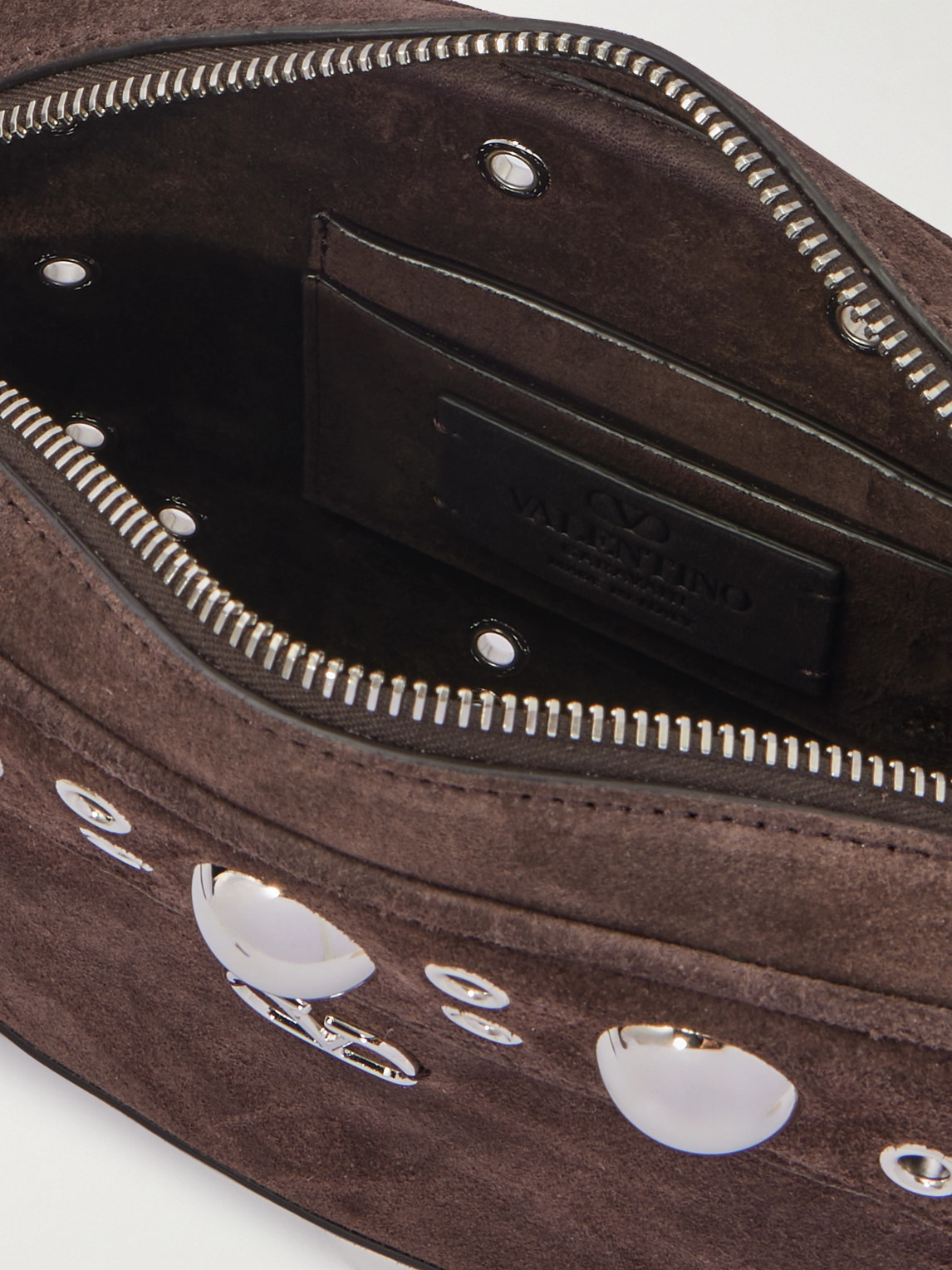 Valentino Garavani Dome-shaped Crossbody Bag With Metallic Eyelets And Adjustable Strap In Brown