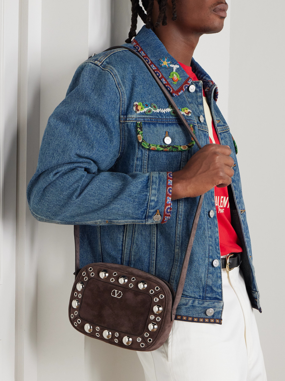 Valentino Garavani Dome-shaped Crossbody Bag With Metallic Eyelets And Adjustable Strap In Brown