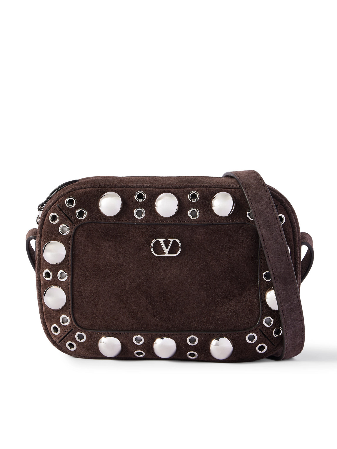 Valentino Garavani Nellcôte Embellished Suede Messenger Bag In Brown