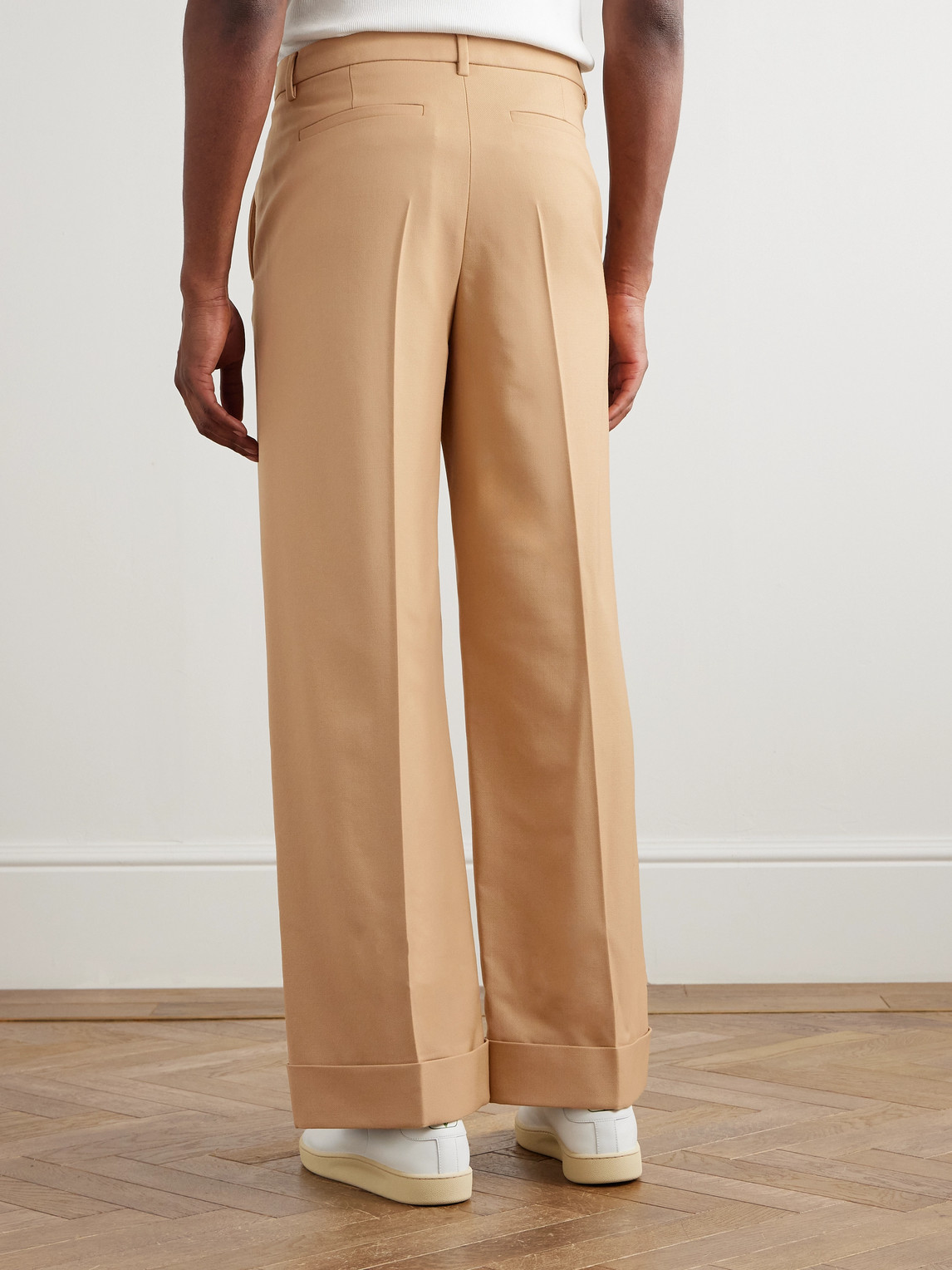 Valentino Wide-leg Trousers With Cuffed Hem And Pleats In Brown