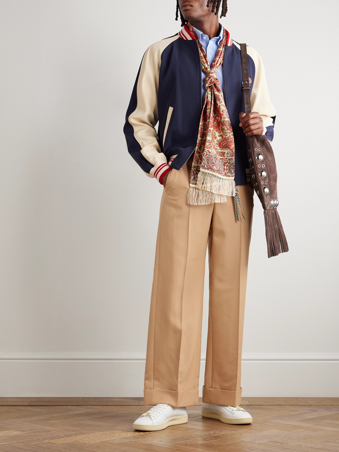 Valentino Wide-leg Trousers With Cuffed Hem And Pleats In Brown
