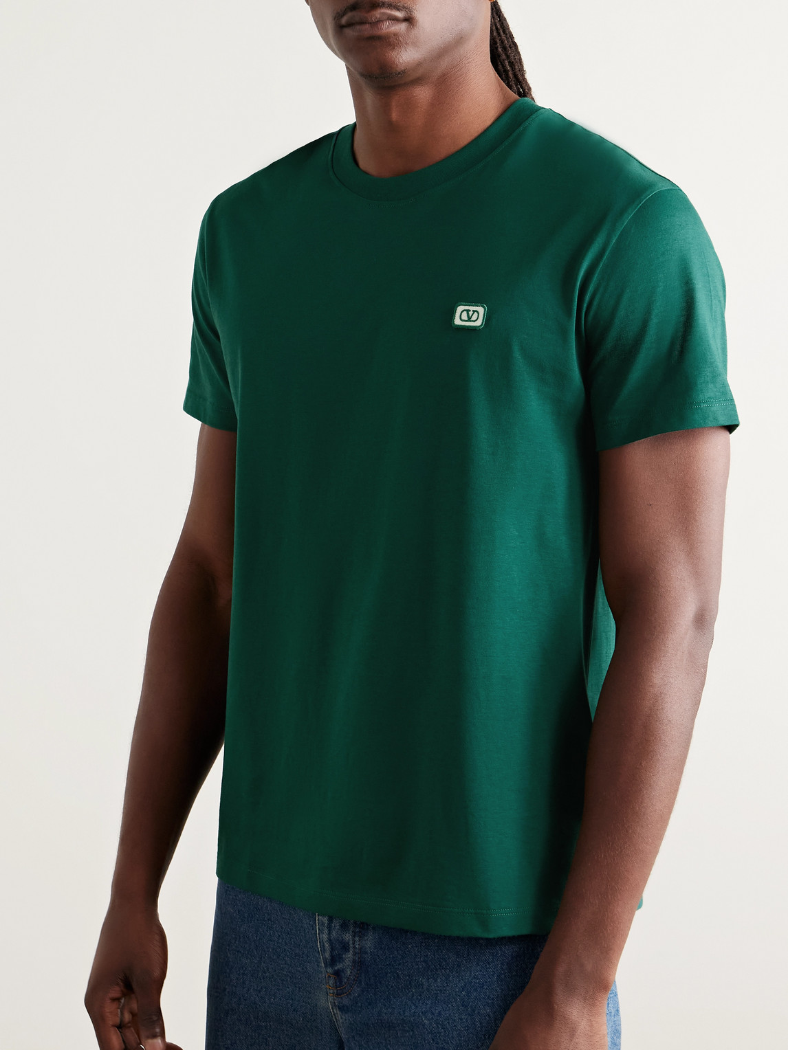 Valentino Logo-appliquéd Cotton-jersey T-shirt In Green