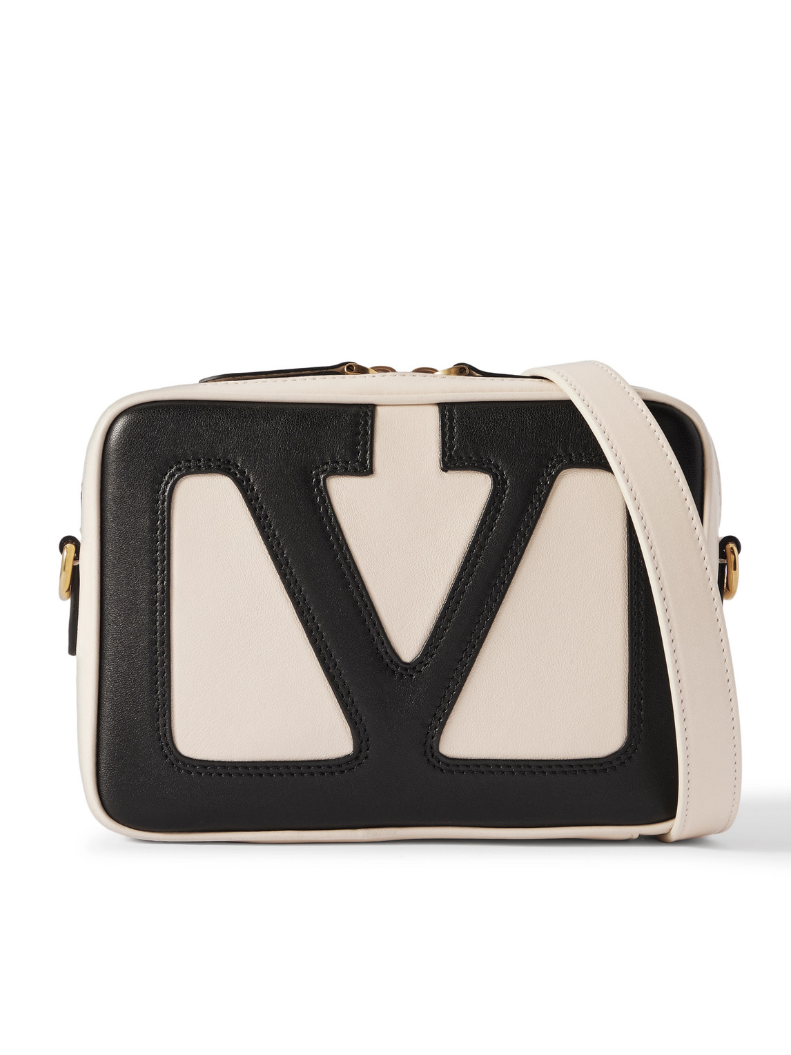Valentino Garavani Viva Superstar Two-tone Leather Messenger Bag In Neutral