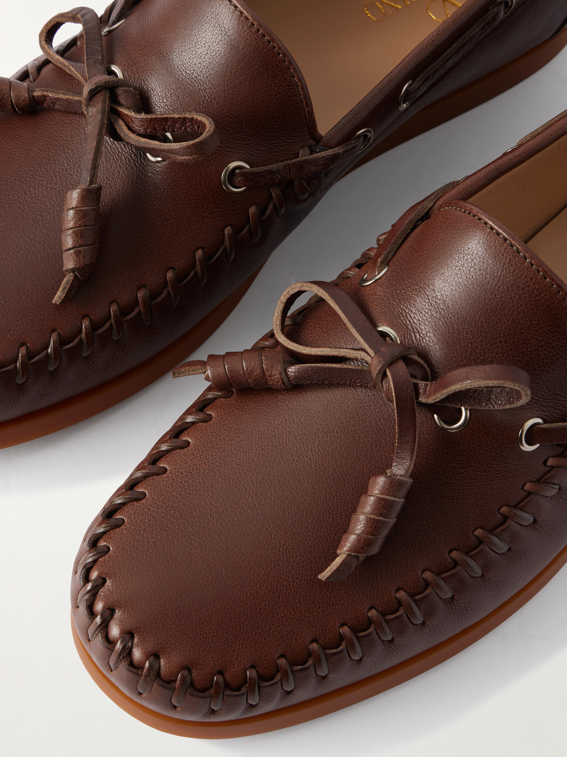 Valentino Garavani Brown Leather Palm Avenue Loafers
