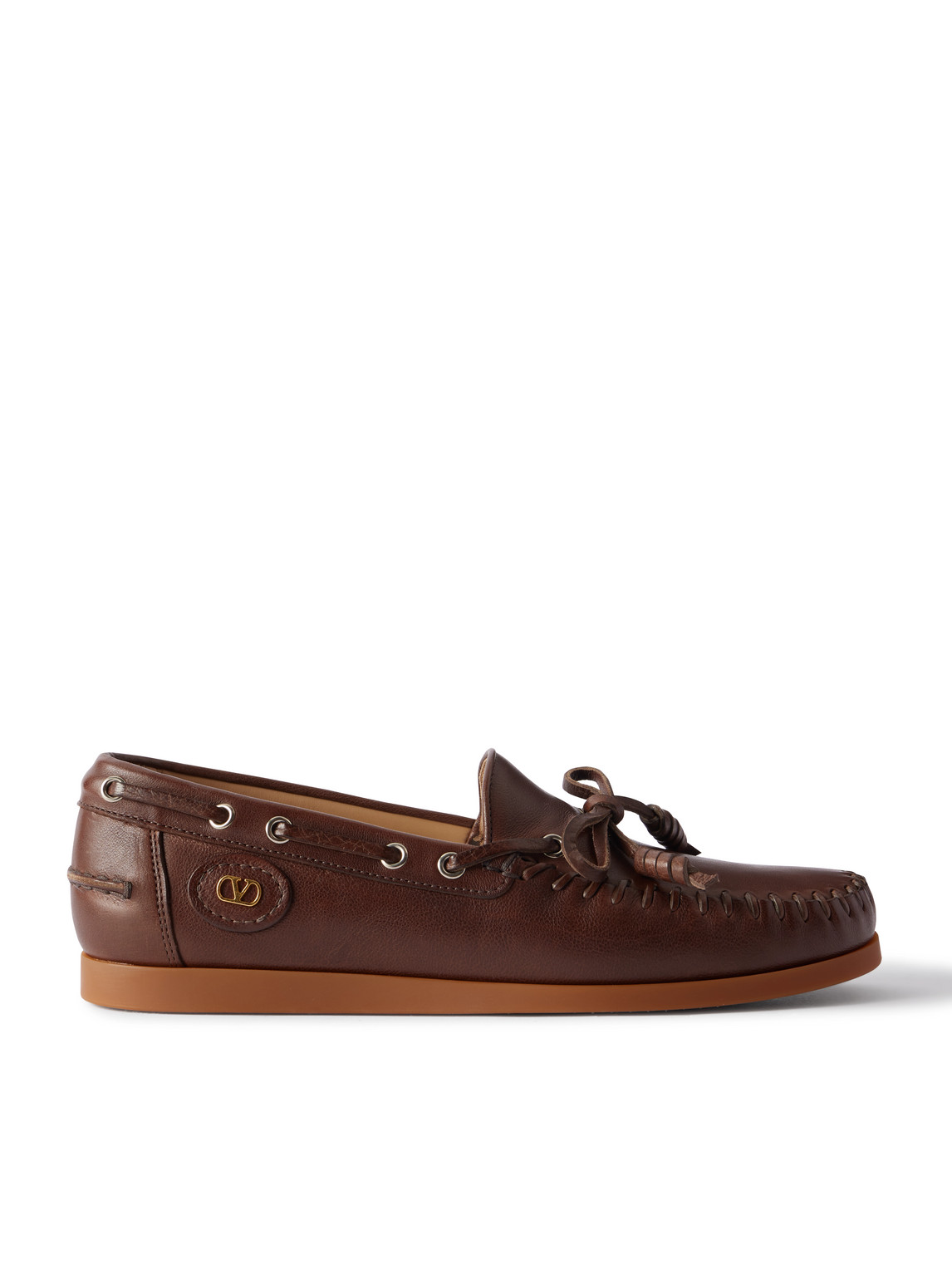 Valentino Garavani Brown Leather Palm Avenue Loafers