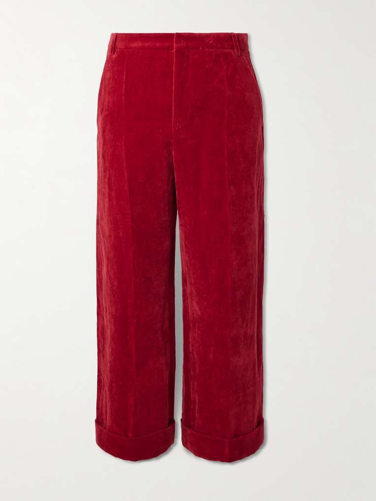 Valentino Garavani — Flared Cotton and Linen-Blend Velvet Trousers