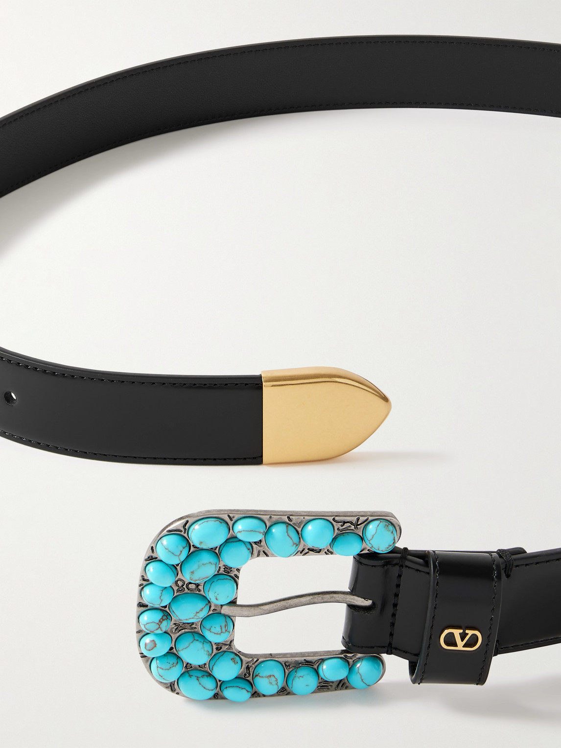 Valentino 3cm Vlogo Signature Embellished Glossed-leather Belt In Black