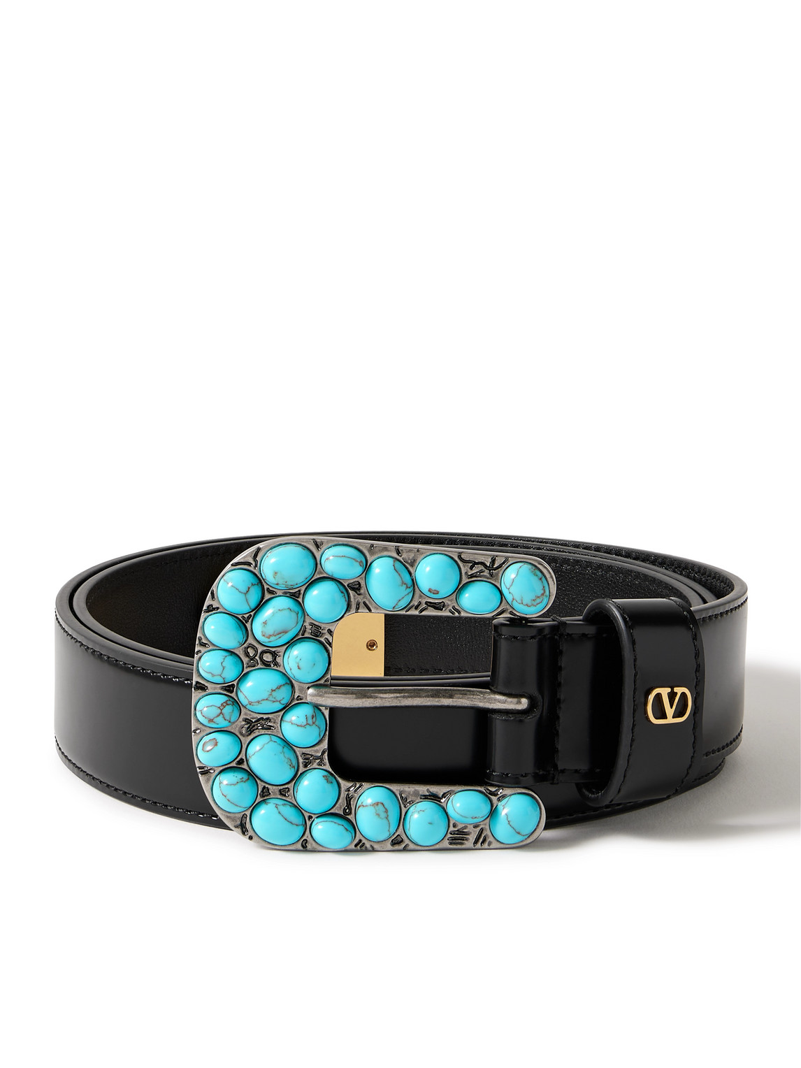 Valentino Garavani 3cm Vlogo Signature Embellished Glossed-leather Belt In Black