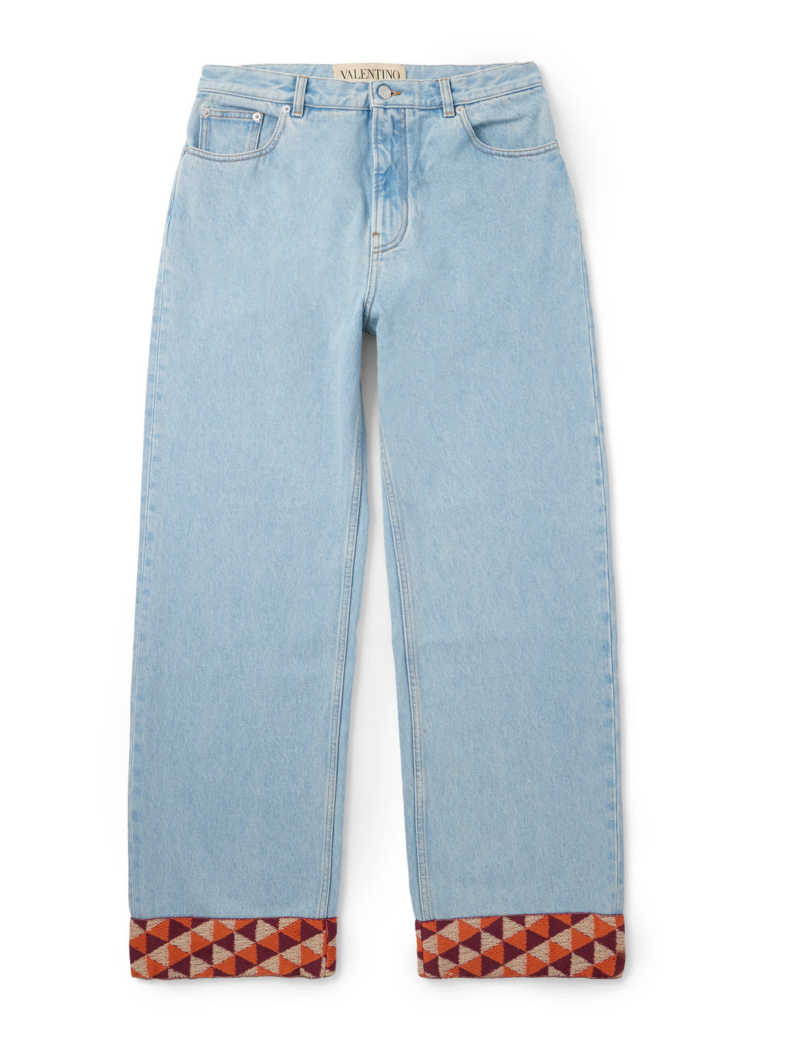 Wide-Leg Jacquard-Trimmed Jeans