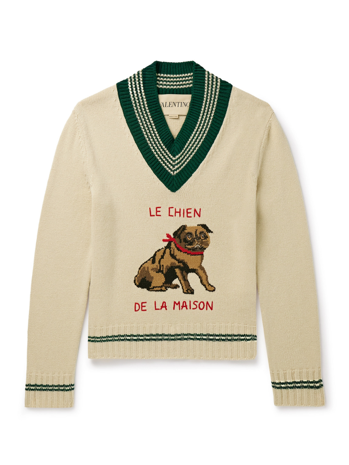Embroidered Striped Jacquard-Knit Virgin Wool Sweater