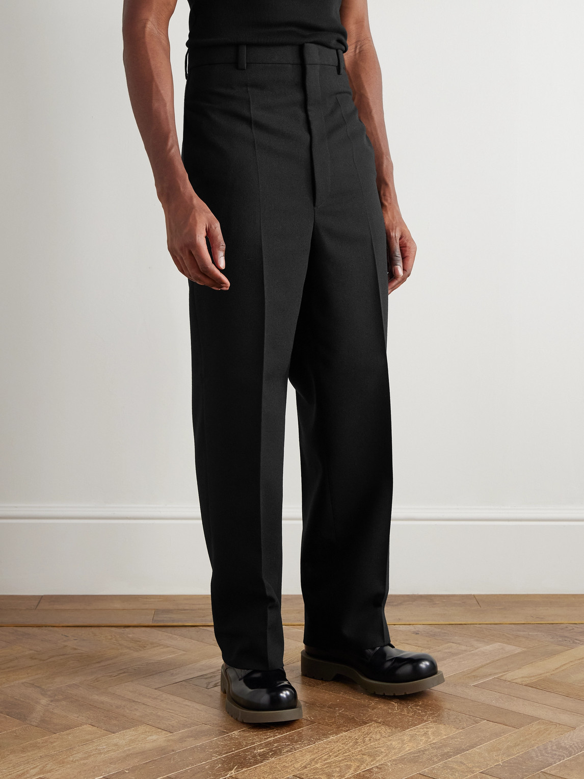 Jil Sander Straight-leg Grain De Poudre Wool Trousers In Black