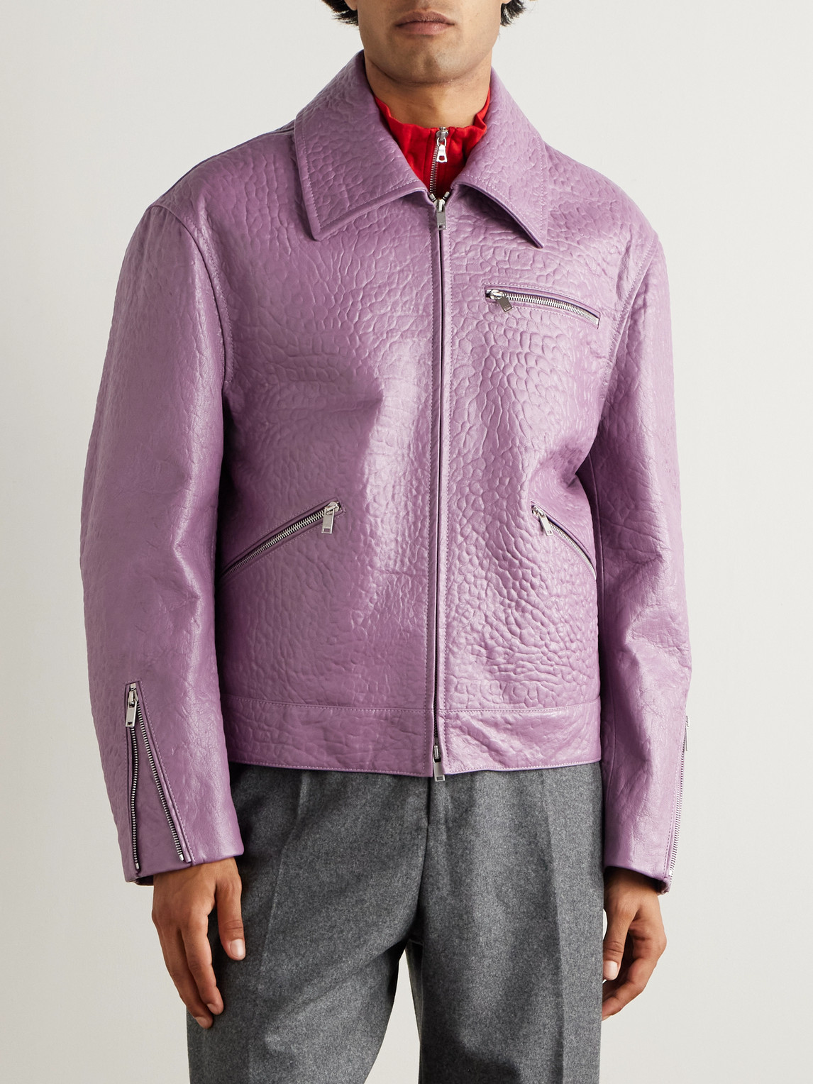Jil Sander Pebble-grain Leather Jacket In Purple