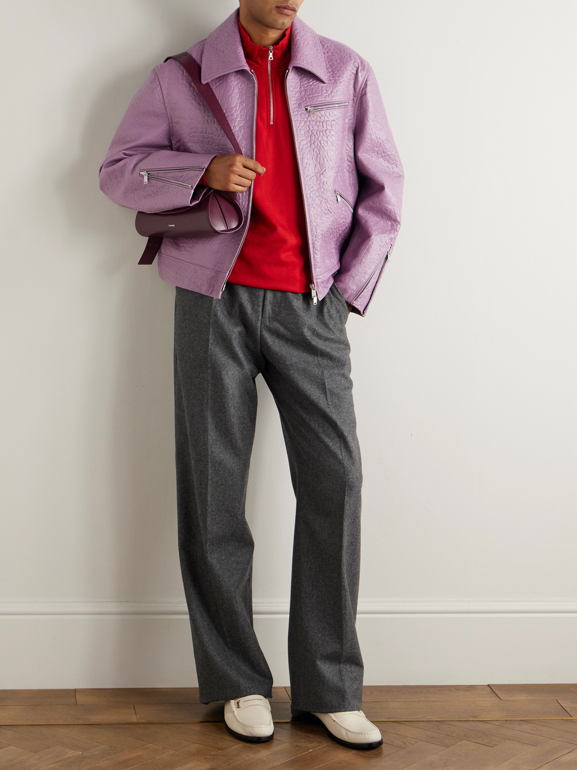 Jil Sander Pebble-grain Leather Jacket In Purple