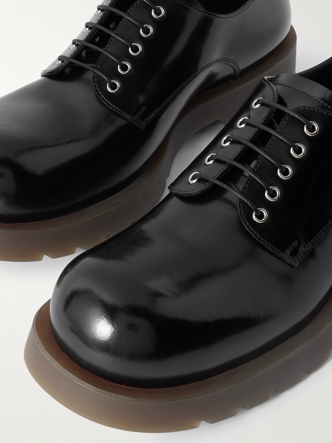 Jil Sander Round Toe Leather Lace-up Shoes With Chunky Sole In Black