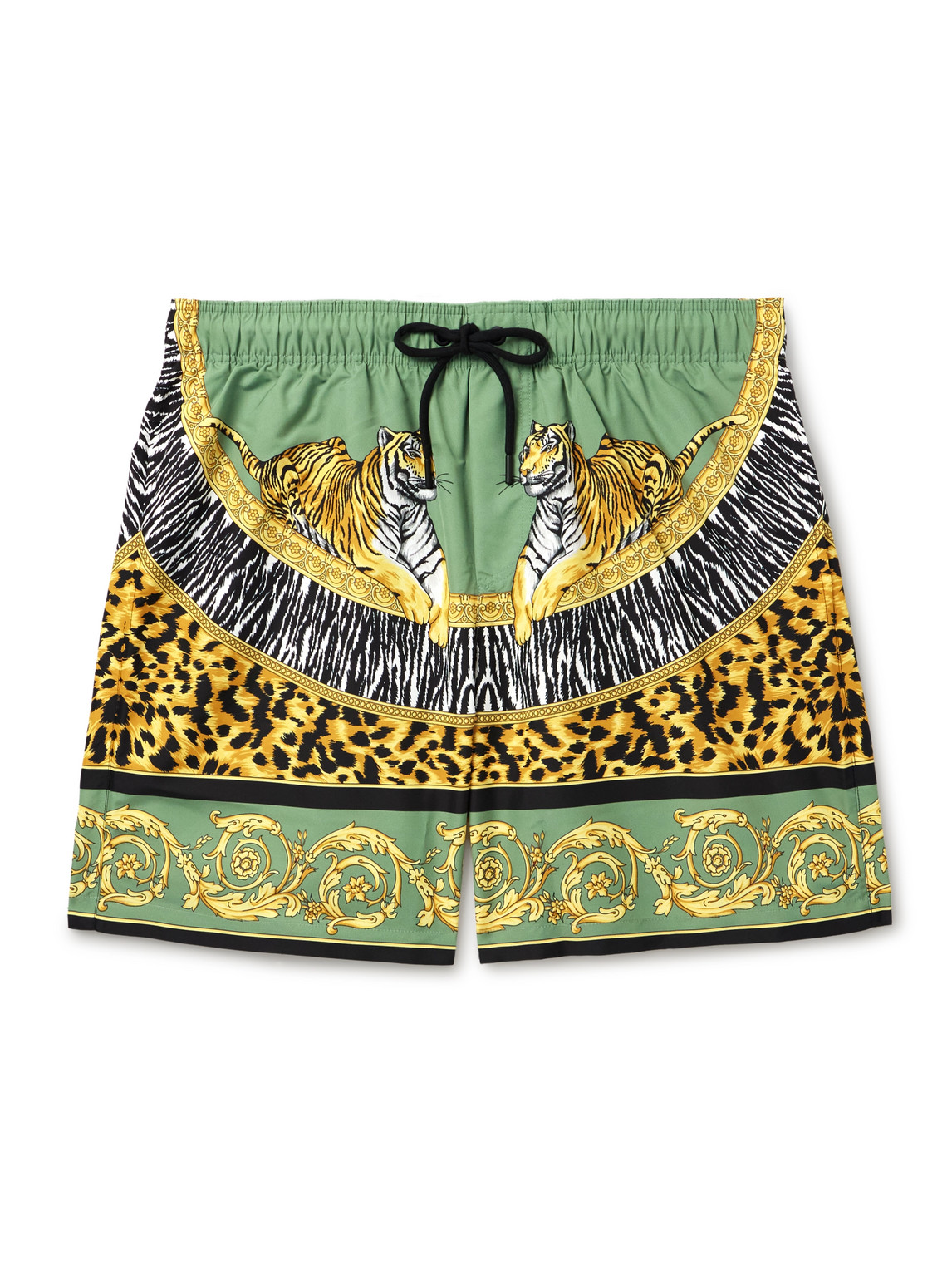 Versace Straight-leg Mid-length Printed Swim Shorts In Green