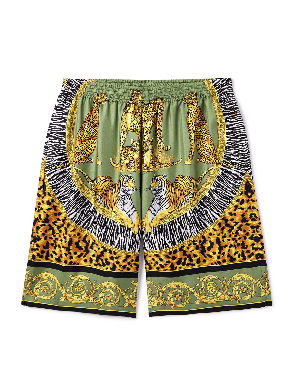 Straight-Leg Printed Silk-Twill Shorts