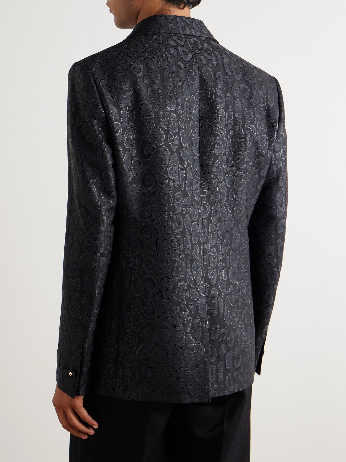 Versace Satin-trimmed Leopard-jacquard Twill Tuxedo Jacket In Black